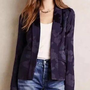 Anthropologie Elevenses Navy Soft Brocade Blazer